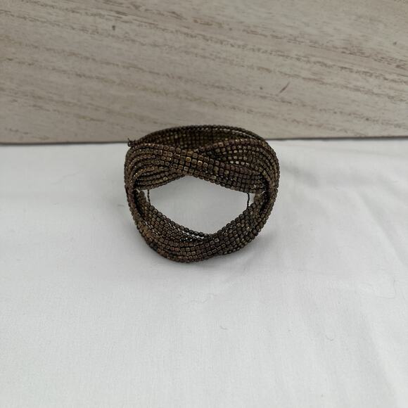 Brass small beaded flexible cuff bracelet, good condition, boho, retro - Picture 1 of 7